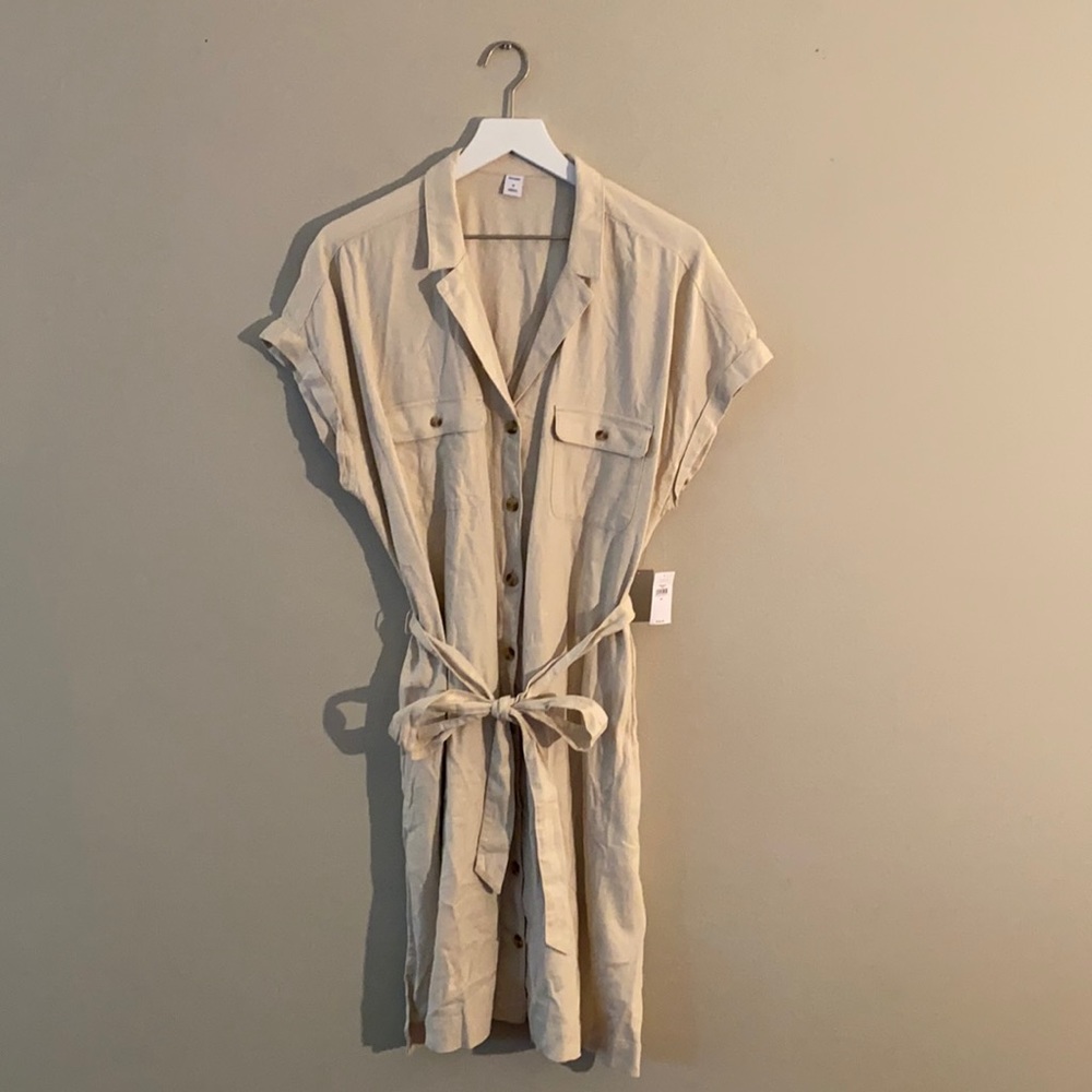Old Navy Khaki Linen Blend Dress